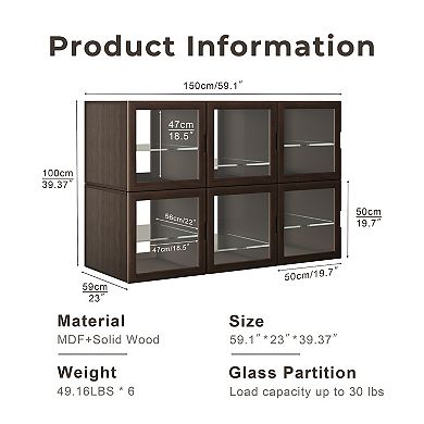 Dual-Sided Glass Curio Cabinet, Display Cabinet for Collectibles, Decor Case for Living Room, 6 Pack