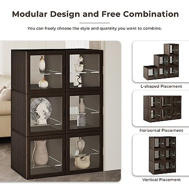Dual-Sided Glass Curio Cabinet, Display Cabinet for Collectibles, Decor Case for Living Room, 6 Pack