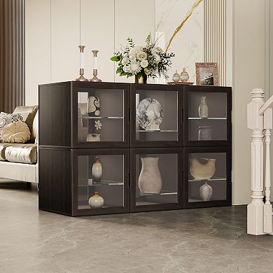 Dual-Sided Glass Curio Cabinet, Display Cabinet for Collectibles, Decor Case for Living Room, 6 Pack