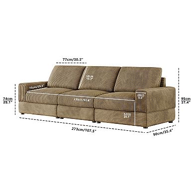 107.5''W Modern Modular Couch, Corduroy Sectional Sofa, 3-seater Upholstered Sofa Bed, Green