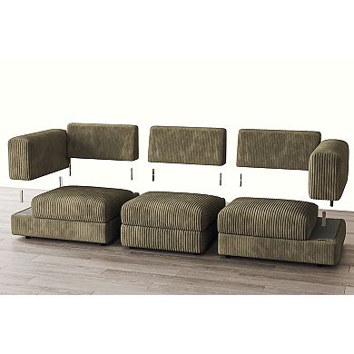 107.5''W Modern Modular Couch, Corduroy Sectional Sofa, 3-seater Upholstered Sofa Bed, Green