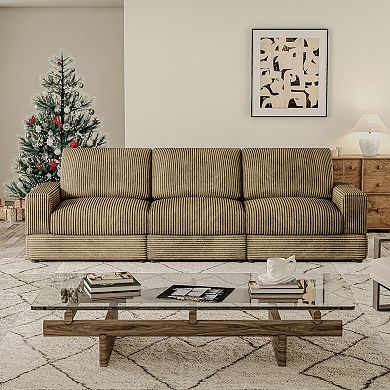 107.5''W Modern Modular Couch, Corduroy Sectional Sofa, 3-seater Upholstered Sofa Bed, Green