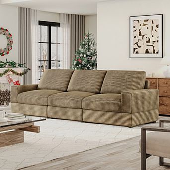 107.5''W Corduroy Oversized Couch, Upholstered 3-seater Modular Sofa, Modern lounge Sectional Could