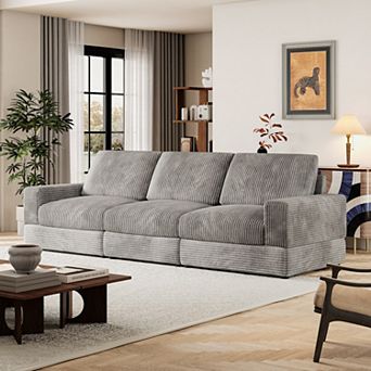 107.5''W Modern Modular Couch, Corduroy Sectional Sofa, 3-seater Upholstered Sofa Bed, Green