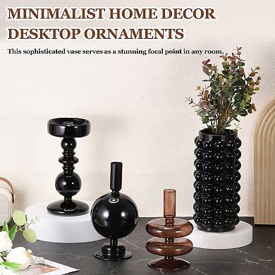 Black Glass Sphere Column Vase, Black Minimalist Home Decor Desktop Ornaments for Living Room