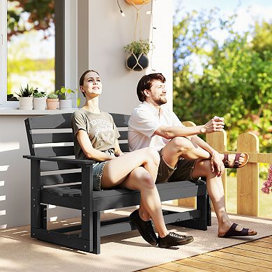 Outsunny Patio Glider Bench, HDPE Outdoor Glider Loveseat,