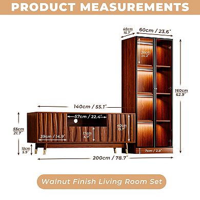 78.7'' Walnut Finish Entertainment Center for TVs up to 55", Wood TV Stand and 4-tier Display Shelf