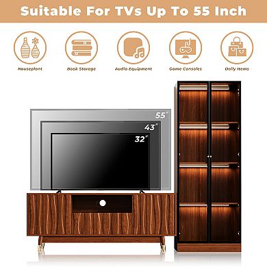 78.7'' Walnut Finish Entertainment Center for TVs up to 55", Wood TV Stand and 4-tier Display Shelf
