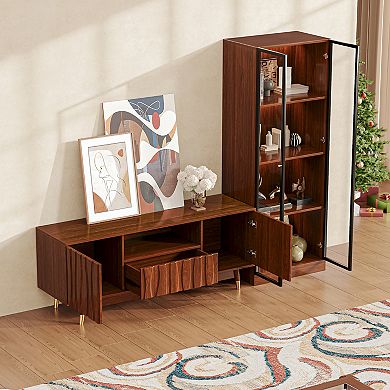 78.7'' Walnut Finish Entertainment Center for TVs up to 55", Wood TV Stand and 4-tier Display Shelf