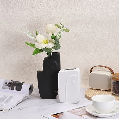 Ceramic Modern Flower Vase, Face Shape Art Ceramic Statues Centerpiece Ornament, White and Black