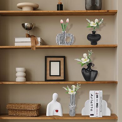 Ceramic Modern Flower Vase, Face Shape Art Ceramic Statues Centerpiece Ornament, White and Black
