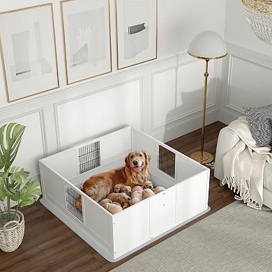 PawHut Whelping Box for Dogs w/ Pee Pad for Large Dogs, 49inch x 47inch x 19inch