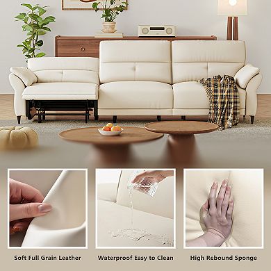 White Leather Electric Power Reclining Sofa Adjustable Sectional Couch, Modular 3-Seater Sofa Bed