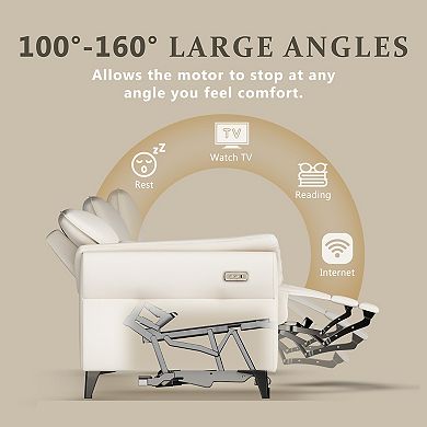 White Leather Electric Power Reclining Sofa Adjustable Sectional Couch, Modular 3-Seater Sofa Bed