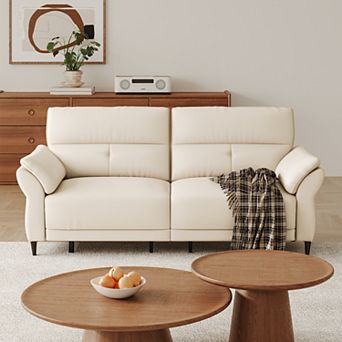 Modern Recliner Sectional 2-seater Sofa with Dual Motor, Leather Power Reclining Couch, White