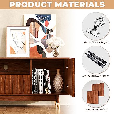 78.7'' Walnut Finish Entertainment Center for TVs up to 55", Wood TV Stand and 3-tier Display Shelf