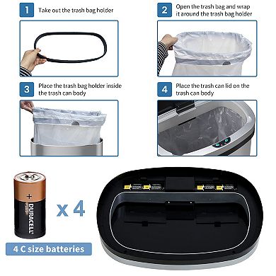 13 Gal./50 Liter Stainless Steel Oval Motion Sensor Trash Can for Kitchen