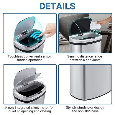 13 Gal./50 Liter Stainless Steel Oval Motion Sensor Trash Can for Kitchen