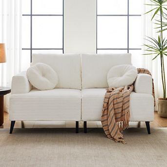 White Corduroy 2-seater Sofa Modern Sectional Upholstered Deep Seat Couches Loveseat for Apartment