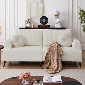 White Corduroy 3-seater Sofa Modern Sectional Upholstered Deep Seat Couches Loveseat for Apartment