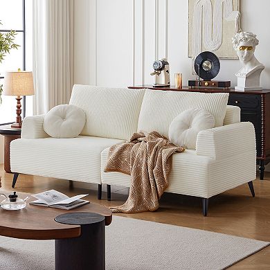 82.8"W White Corduroy Couch, Upholstered Loveseat, Modern Comfy Cushion 3-seater Sectional Sofa