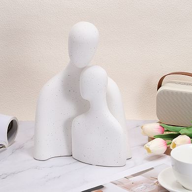 Art Ceramic Statues, Couple Sculpture Modern Romantic Centerpiece Ornament, White with Black Ink