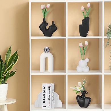 Art Ceramic Statues, Couple Sculpture Modern Romantic Centerpiece Ornament, White with Black Ink