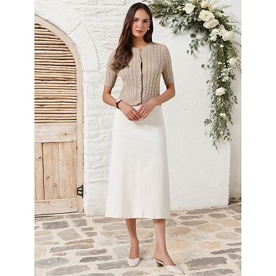 Short Sleeve Summer Cardigan for Women Cable Knit Button Down Crew Neck Trendy Sweater Crop Top