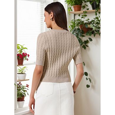 Short Sleeve Summer Cardigan for Women Cable Knit Button Down Crew Neck Trendy Sweater Crop Top