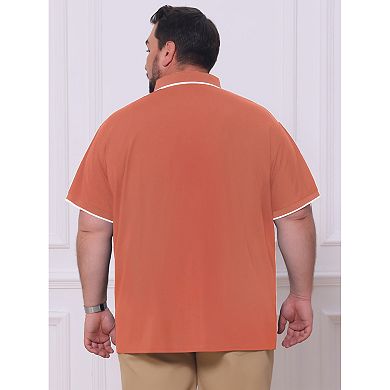 Men's Big & Tall Color Block Trim Polo Shirts Short Sleeve Three-Button Closure Golf Shirt