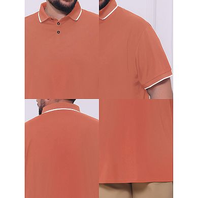 Men's Big & Tall Color Block Trim Polo Shirts Short Sleeve Three-Button Closure Golf Shirt