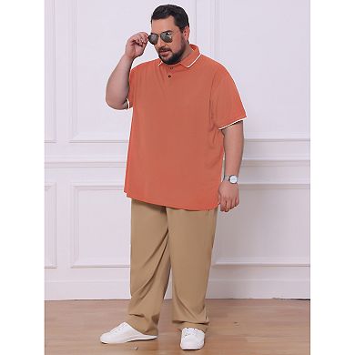 Men's Big & Tall Color Block Trim Polo Shirts Short Sleeve Three-Button Closure Golf Shirt