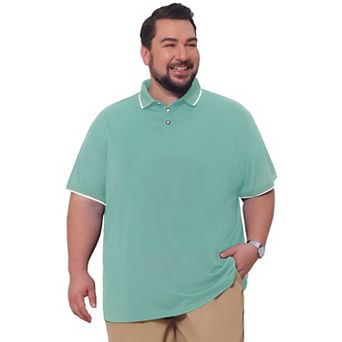 Men's Big & Tall Color Block Trim Polo Shirts Short Sleeve Three-Button Closure Golf Shirt