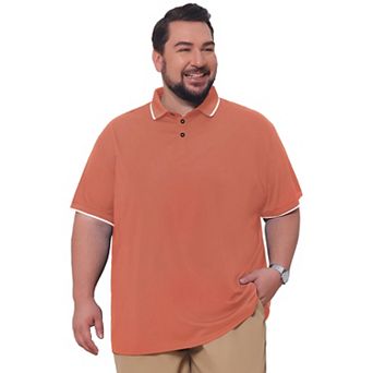 Men's Big & Tall Color Block Trim Polo Shirts Short Sleeve Three-Button Closure Golf Shirt
