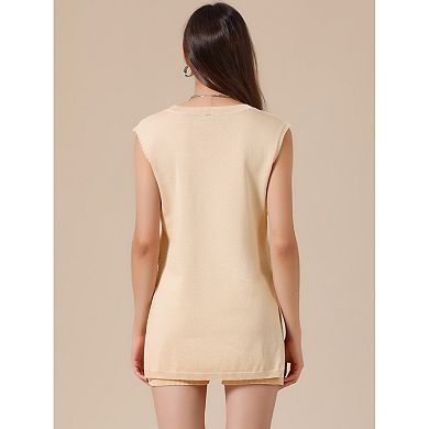 2 Piece Lounge Set for Women's Ribbed Knit Sleeveless Crew Neck Top Shorts Casual Suit Sets