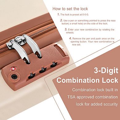 20 Inch Carry On Luggage Set 3 Piece with Spinner Wheels Lightweight Hardshell ABS Suitcase