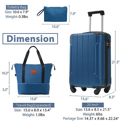 20 Inch Carry On Luggage Set 3 Piece with Spinner Wheels Lightweight Hardshell ABS Suitcase