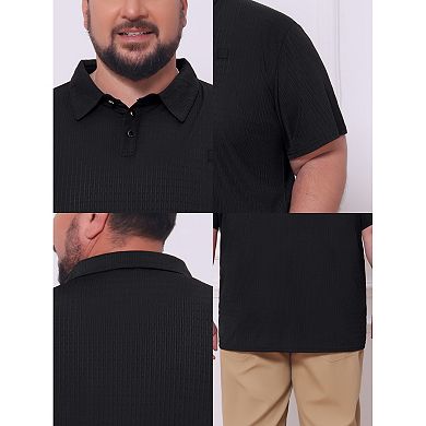 Men's Big & Tall Casual Texture Golf Shirts Short Sleeve Soft Knitted Polo Shirt