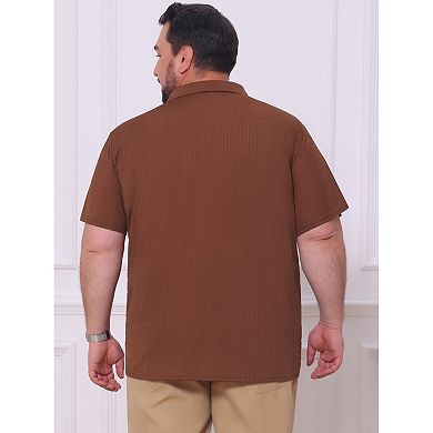 Men's Big & Tall Casual Texture Golf Shirts Short Sleeve Soft Knitted Polo Shirt