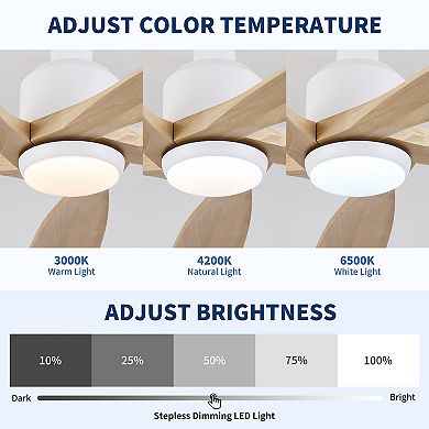 52 inch Modern Farmhouse Solid Wood Black Ceiling Fan with Light Quiet DC Motor