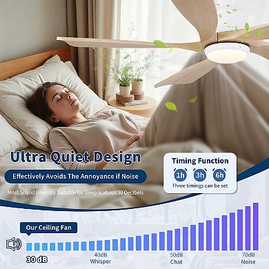 52 inch Modern Farmhouse Solid Wood Black Ceiling Fan with Light Quiet DC Motor