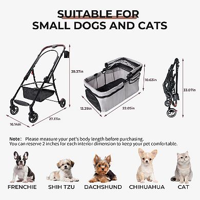 4 Wheels Foldable Pet Stroller 360° Rotating Wheels Separable Carrier Travel Bag for Small Animals