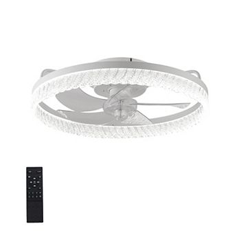 19INCH White Feather Bedroom Fan Light Remote Control Dimmable 7 Blades Reversible