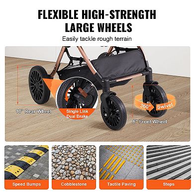 4 Wheels Dog Stroller Rotate with Brakes 66 lbs Weight Capacity Detachable Carrier Storage Pet Pad