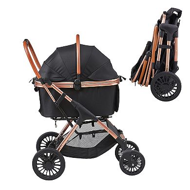 4 Wheels Dog Stroller Rotate with Brakes 66 lbs Weight Capacity Detachable Carrier Storage Pet Pad
