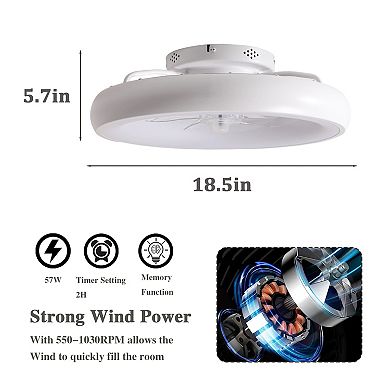 19INCH Matte White Bedroom Fan Light Remote Control Dimmable