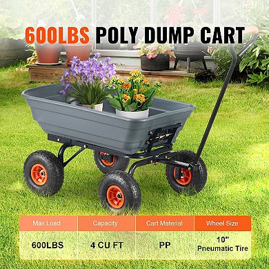 Dump Cart Poly Garden Dump Cart Easy to Assemble Steel Frame 2in1 Convertible Handle