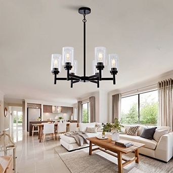 Farmhouse 6Light Glass Chandelier Modern Black Light Fixture Kitchen Dining Room