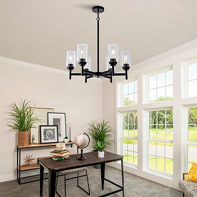 Farmhouse 6Light Glass Chandelier Modern Black Light Fixture Kitchen Dining Room
