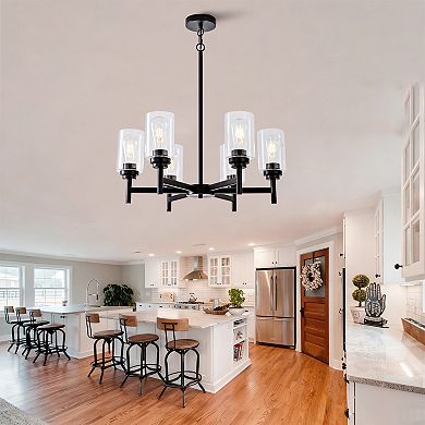 Farmhouse 6Light Glass Chandelier Modern Black Light Fixture Kitchen Dining Room